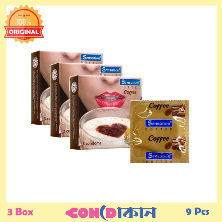 Picture of Sensation Super Dotted Coffee Flavor Condom 3 Pack (9 pcs) (FBD)