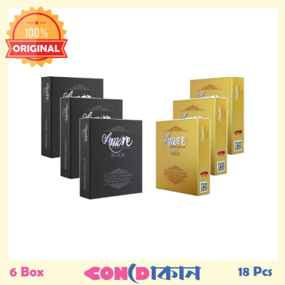 Picture of Amore Luxury Condom Combo Pack 6 Box (18 Pcs) (3 Pack Gold + 3 Pack Black) -Condom