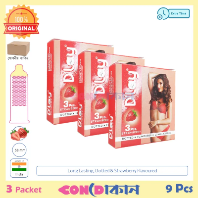 Picture of D'Lay Long Lasting Dotted Strawberry Flavoured Condom 3 Pack (9 Pcs)