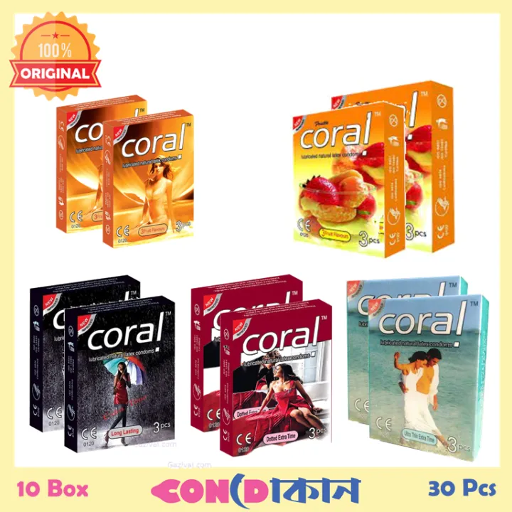 Picture of Coral Combo 10 Box ( 6 x Long Lasting, 6 x Dotted Extra Time, 6 x Ultra Thin Extra Time, 6 x 3 Fruit Flavor, 6 x 3 Fruit Flavor (Fruit)) 30 Pcs -Condom