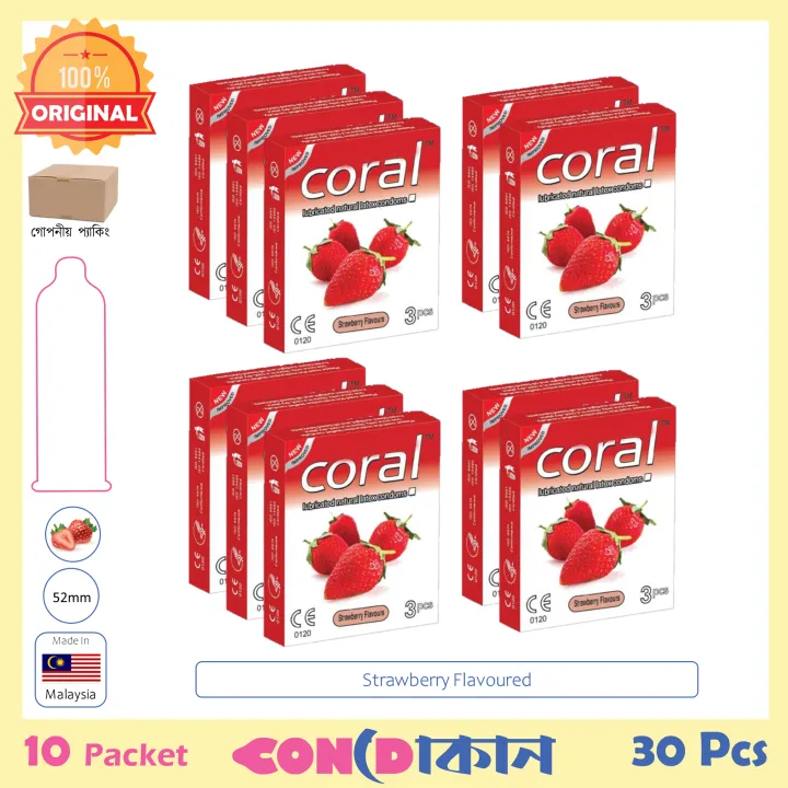 Picture of Coral Strawberry Flavoured Condom 10 Packet (30 Pcs)