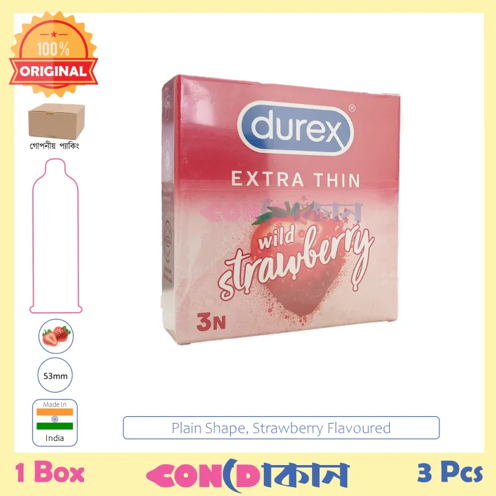 Picture of Durex Extra Thin Wild Strawberry Condom 1 Box (3 Pcs) Indian