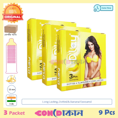 Picture of D'Lay Long Lasting Dotted Banana Flavoured Condom 3 Pack (9 Pcs)