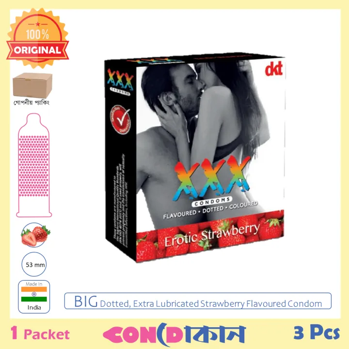Picture of XXX Big Dotted Erotic Strawberry Flavorured Condom 1 Pack (3 Pcs)