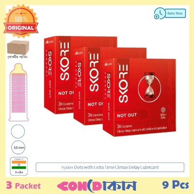Picture of SKORE 1500+ Dots NOT OUT Extra Time Condom Indian 3 Packet (9 Pcs)