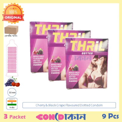 Picture of Thril Mixed fruit Flavoured Dotted Condoms 3 pack (9pcs)