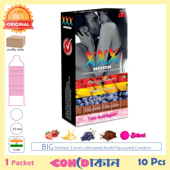 Picture of XXX Assorted Flavours (Strawberry, Banana, Grape, Chocolate, Bubblegum) Big Dotted Condom 1 Pack (10 Pcs)