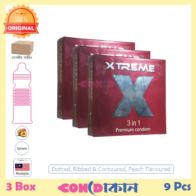 Picture of Xtreme 3 in 1 ( Dotted, Ribbed & Contured) Peach Flavoured Premium Condom 3 Box (9 Pcs)