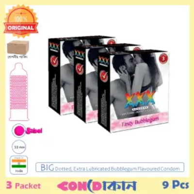 Picture of XXX Big Dotted Tasty Bubblegum Flavorured Condom 3 Pack (9 Pcs)