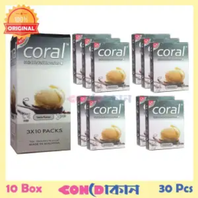 Picture of Coral Lubricated Natural Latex Condom  Vanila Flavour 10 Box (30 Pcs)
