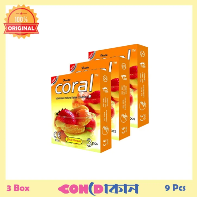Picture of Coral 3 Fruits Flavor Condom (Fruits) 3 Box ( 9 Pcs ) (FBD)