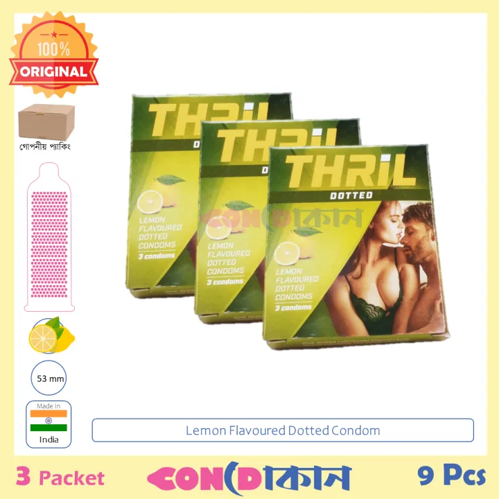 Picture of Thril Lemon Flavoured Dotted Condoms 3 pack (9pcs)