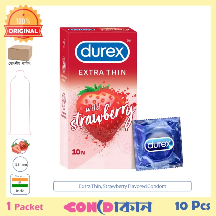 Picture of Durex Extra Thin Wild Strawberry Flavoured Condom 1 Packet (10 Pcs) Indian