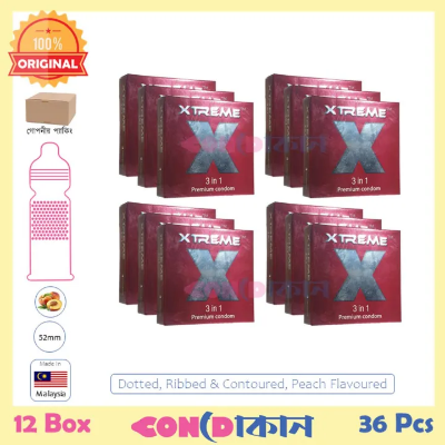 Picture of Xtreme 3 in 1 ( Dotted, Ribbed & Contured) Peach Flavoured Premium Condom 12 Box (36 Pcs)