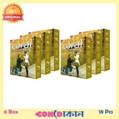 Picture of Coral Lubricated Natural Latex Super Ultra Thin Condom 6 Box (18 Pcs)