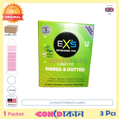 Picture of EXS Comfy Fit Ribbed & Dotted Condoms 1 Pack (3pcs)