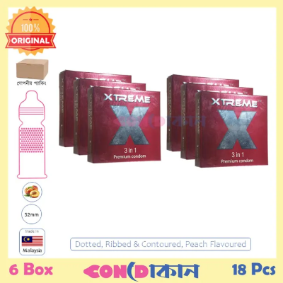 Picture of Xtreme 3 in 1 ( Dotted, Ribbed & Contured) Peach Flavoured Premium Condom 6 Box (18 Pcs)