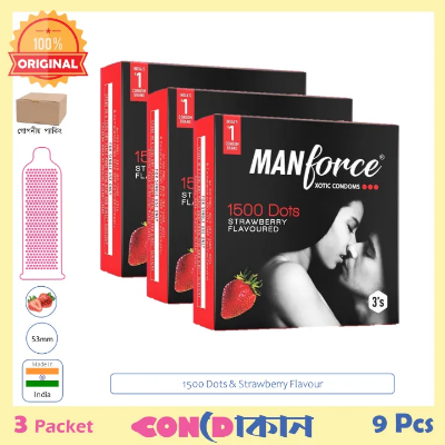 Picture of Manforce 1500 Dots Strawberry Flavoured Condom Indian 3 Packet (9 Pcs)