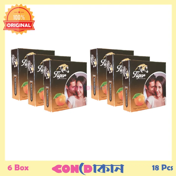 Picture of Tiger Super Dotted Orange Flavored Condoms 6 Box (18 Pcs)