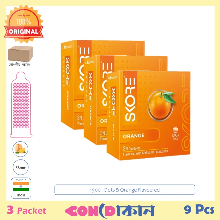 Picture of SKORE 1500+ Dots Orange Flavoured Condom Indian 3 Packet (9 Pcs)