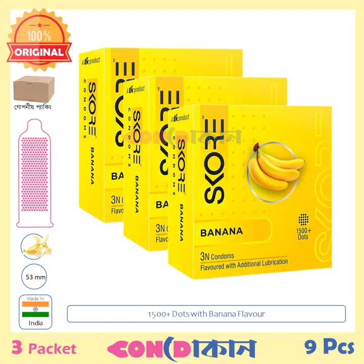 Picture of SKORE 1500+ Dots Banana Flavoured Condom Indian 3 Packet (9 Pcs)