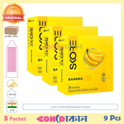 Picture of SKORE 1500+ Dots Banana Flavoured Condom Indian 3 Packet (9 Pcs)