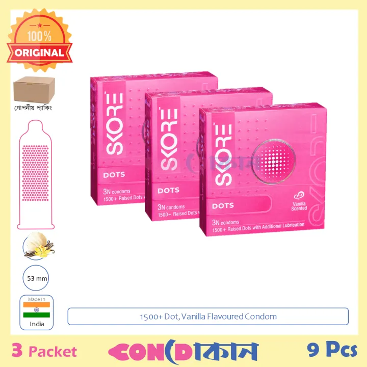 Picture of SKORE 1500+ Dotted Vanilla Flavoured Condom 3 Pack (9 Pcs)