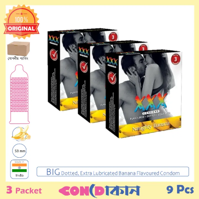 Picture of XXX Big Dotted Naughty Banana Flavorured Condom 3 Pack (9 Pcs)