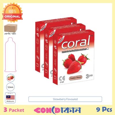 Picture of Coral Strawberry Flavoured Condom 3 Packet (9 Pcs)