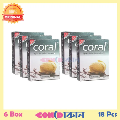 Picture of Coral Lubricated Natural Latex Condom  Vanila Flavour 6 Box (18 Pcs)