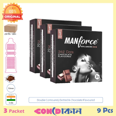 Picture of Manforce 2in1 Double Contoured & Dotted Chocolate Flavoured Condom Indian 3 Packet (9 Pcs)