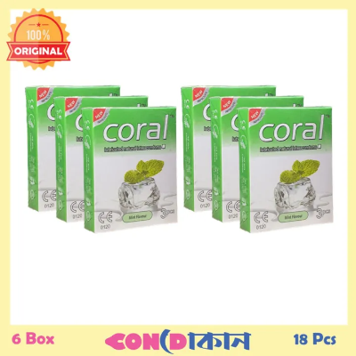 Picture of Coral Lubricated Natural Latex  Mint Flavour Condom 6 Box ( 18 Pcs )