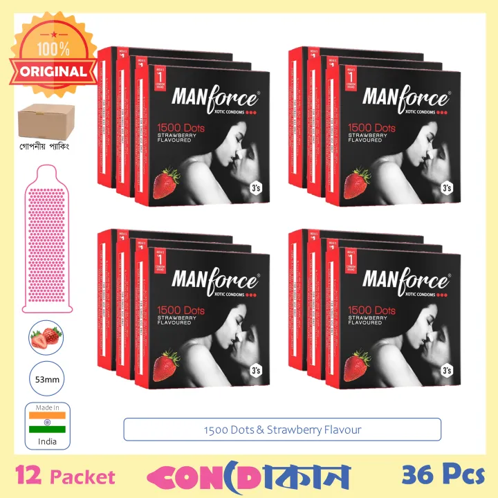 Picture of Manforce 1500 Dots Strawberry Flavoured Condom Indian 12 Packet (36 Pcs)