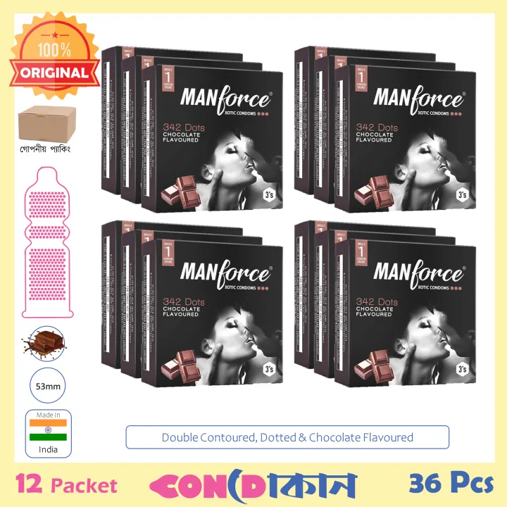 Picture of Manforce 2in1 Double Contoured & Dotted Chocolate Flavoured Condom Indian 12 Packet (36 Pcs)