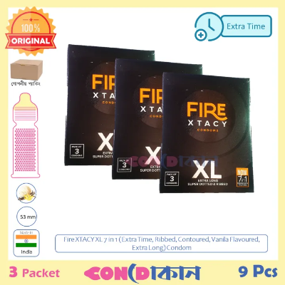 Picture of Fire XTACY XL 7in1 Extra Time Condom 3 Pack (9 Pcs)