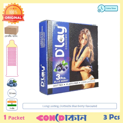Picture of D'Lay Long Lasting Dotted Blue Berry Flavoured Condom 1 Pack (3 Pcs)