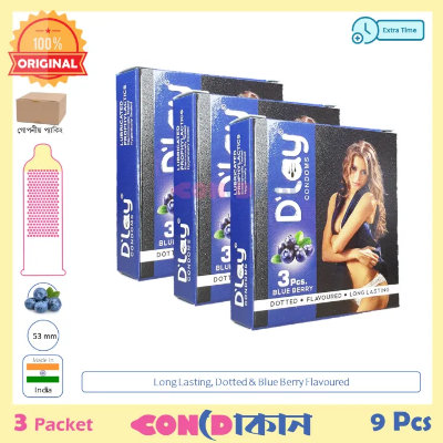 Picture of D'Lay Long Lasting Dotted Blue Berry Flavoured Condom 3 Pack (9 Pcs)