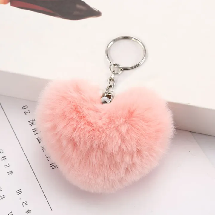 Buy  8CM Fluffy pompom Keychain Gifts for Women Soft Heart Shape Pompon Fake Rabbit Key Chain Ball Car Bag Accessories Key Ring  at Best Price in Bangladesh