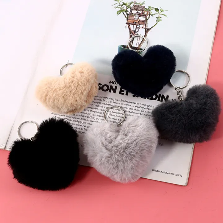 Buy  8CM Fluffy pompom Keychain Gifts for Women Soft Heart Shape Pompon Fake Rabbit Key Chain Ball Car Bag Accessories Key Ring  at Best Price in Bangladesh