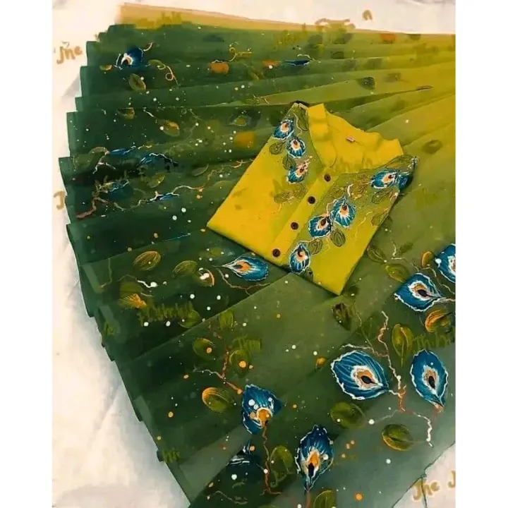 Picture of Dhupian Half Silk Hand Paint Cotton Couple Set Saree and Panjabi - 358