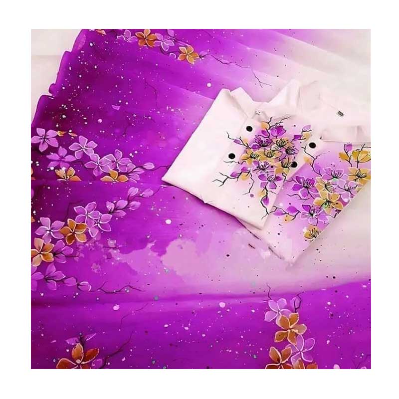 Picture of Dhupian Half Silk Hand Paint Cotton Couple Set Saree and Panjabi - 359