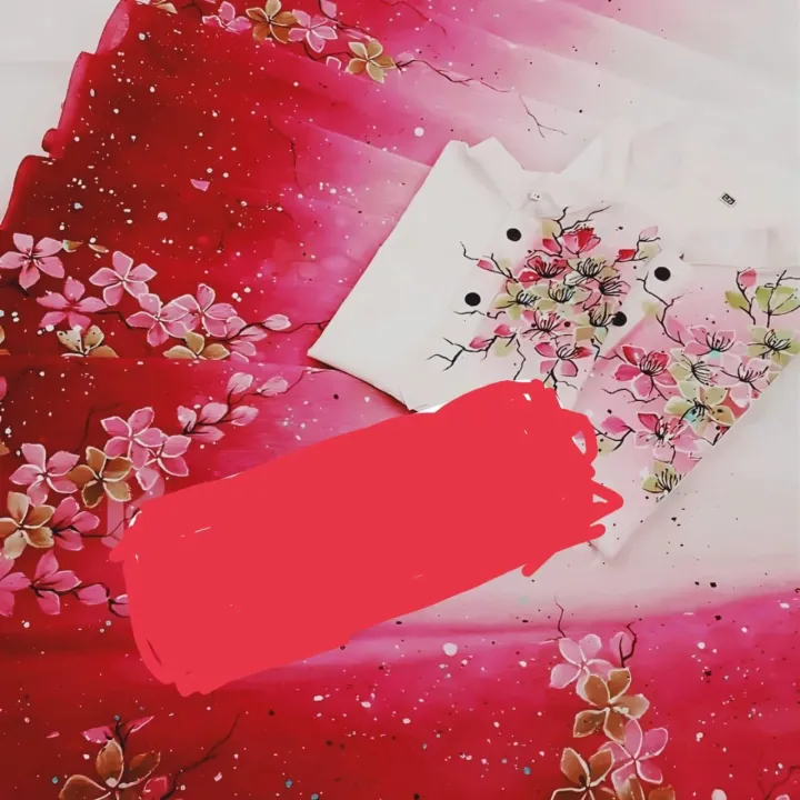 Picture of Dhupian Half Silk Hand Paint Cotton Couple Set Saree and Panjabi - 360