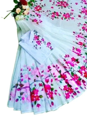 Picture of Dhupian Half Silk Hand Paint Cotton Couple Set Saree and Panjabi - 362