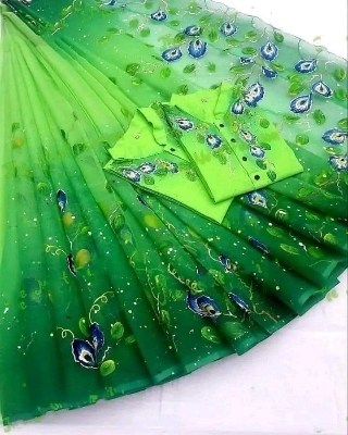 Picture of Dhupian Half Silk Hand Paint Cotton Couple Set Saree and Panjabi - 365