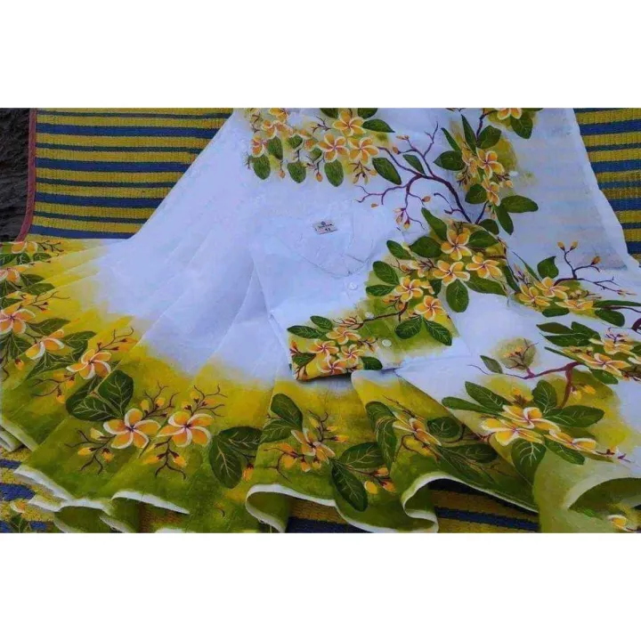 Picture of Dhupian Half Silk Hand Paint Cotton Couple Set Saree and Panjabi - 366