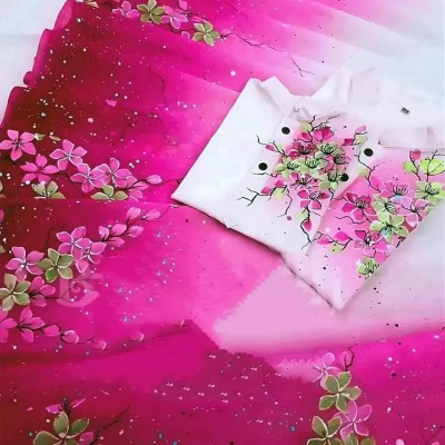 Picture of Dhupian Half Silk Hand Paint Cotton Couple Set Saree and Panjabi - 368