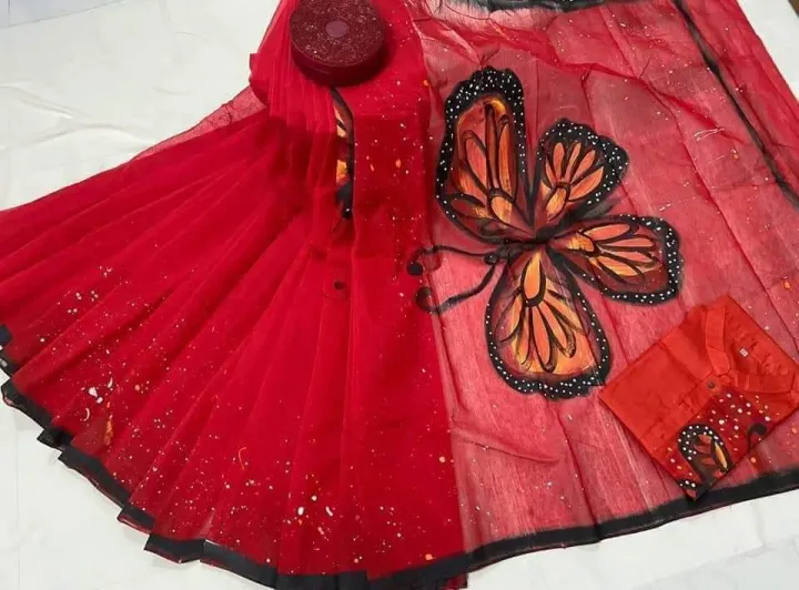 Picture of Dhupian Half Silk Hand Paint Cotton Couple Set Saree and Panjabi - 370