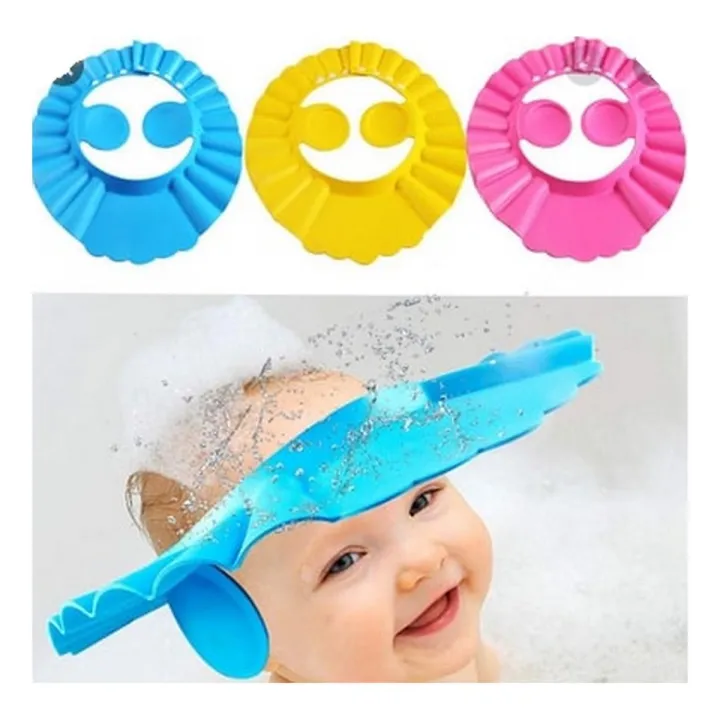 Picture of Adjustable Baby Swim Cap, Adjustable Baby Swim Cap Bath Shampoo Eye Protection Head Shower Water Cover Baby Care Wash Hair Shower Cap For 0-6 Years Kids. 1 pcs