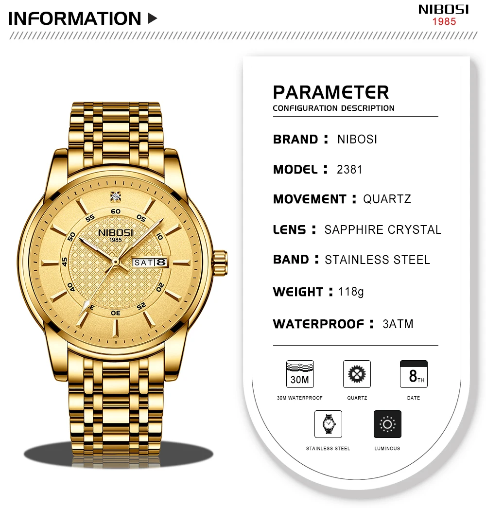 Buy  NIBOSI Gold® Aqua-XR Watch - UT-530   at best price In Bangladesh