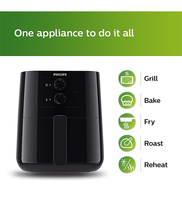 Buy Philips Air Fryer HD9200/90, Uses Up To 90% Less fat, 1400Watt 4.1 Liter, with Rapid Air Technology Black Large Online at Best Price